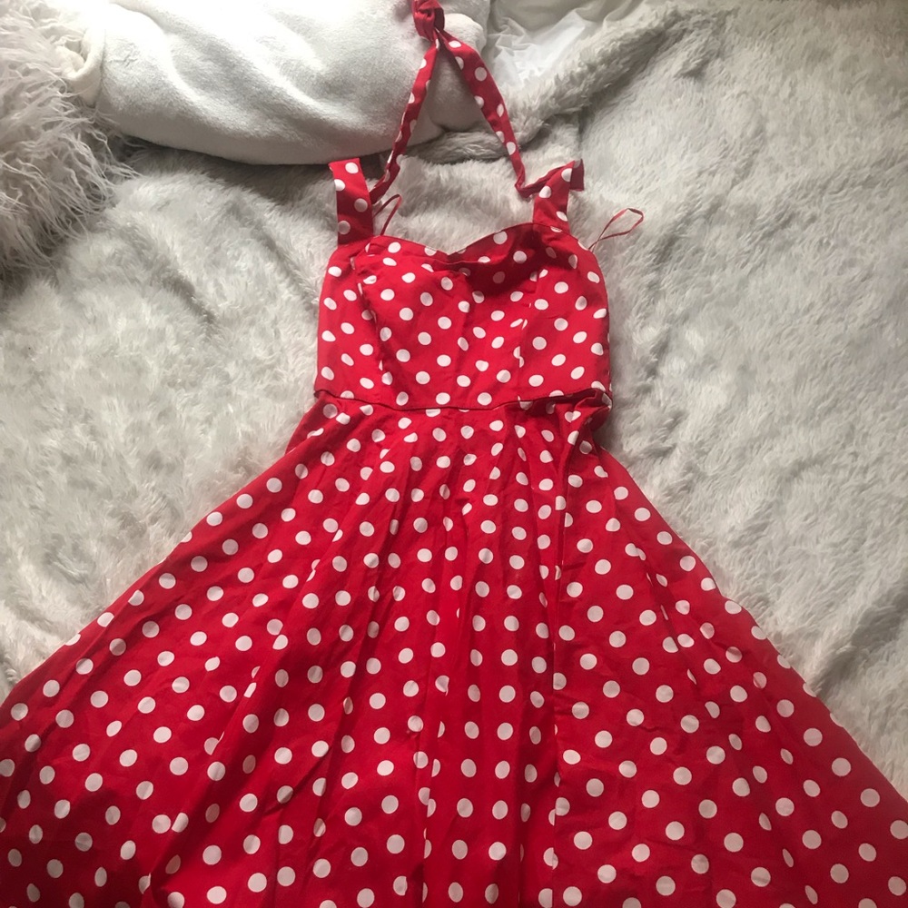 Red poke dot dress